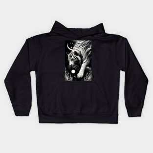 Monochromatic Tiger Diving Underwater At Night Kids Hoodie